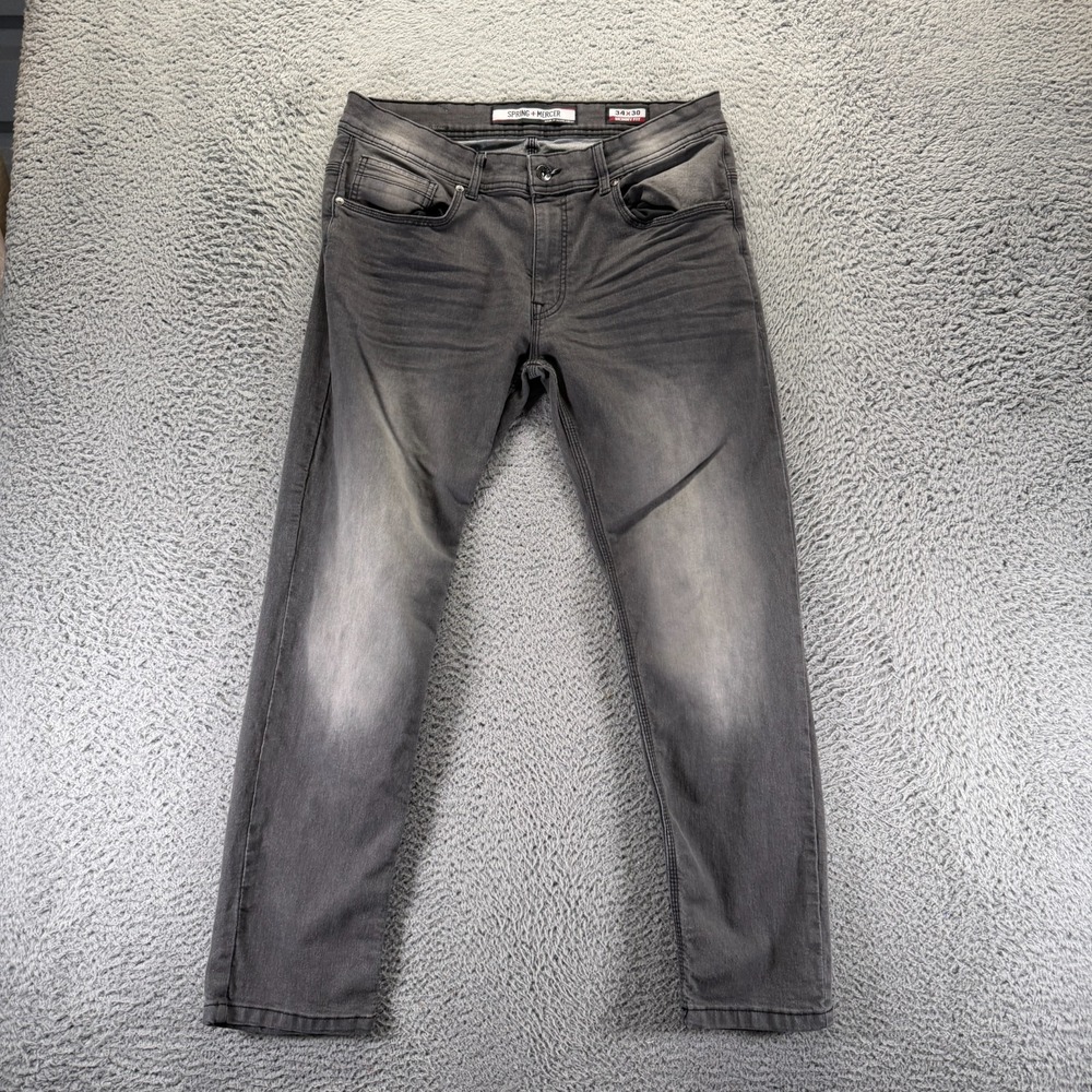 Spring + Mercer Jeans 34x30 Gray Cotton Denim Skinny Leg Workwear Faded Stretch